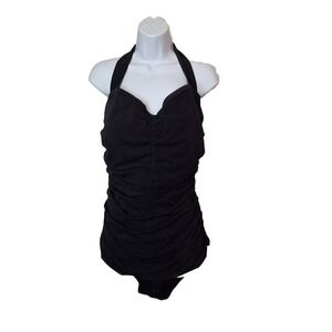 MagiSculpt Womens US 28 Black One Piece Halter Tie Neck Swimsuit‎ Control Padded
